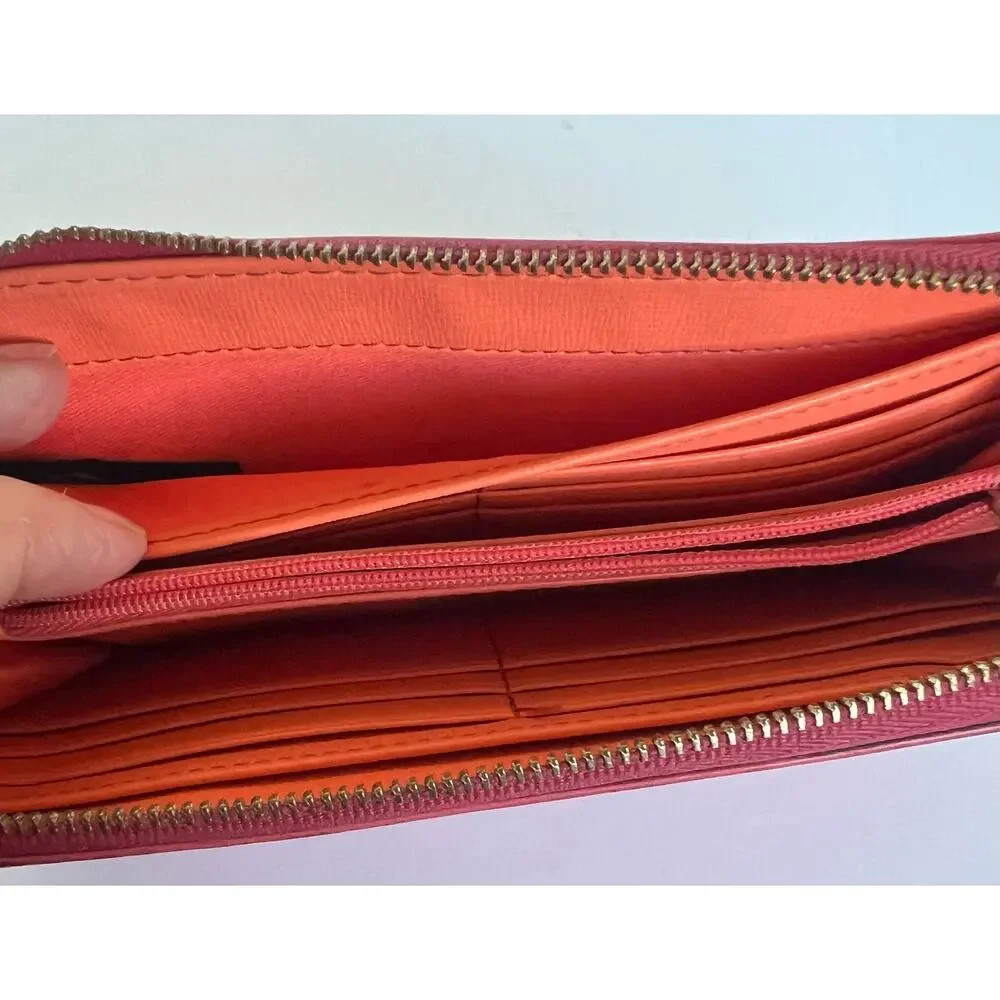 Fossil Wristlet Wallet Women‎ OS Coral Leather Zip Around Clutch